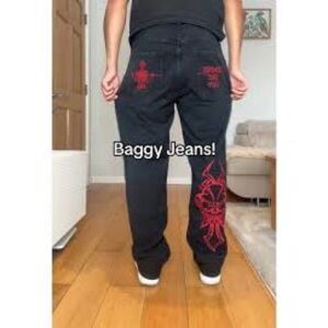 JNCO Jeans Baggy Unisex Heaven Can Wait Streetwear Sz 2XL Black